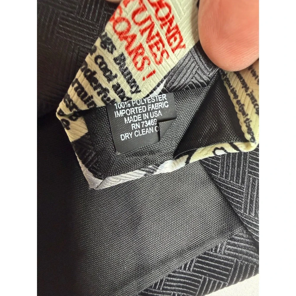 Vintage 1997 Looney Tunes Bugs Bunny Stamp Collection Tie Black Newspaper 90s